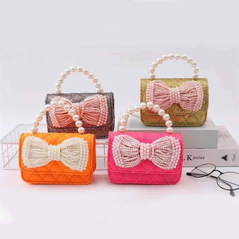 Classical purses and handbags hot pink shiny  kids fashion bag and bow mini hand bags hot sell side bags for girls