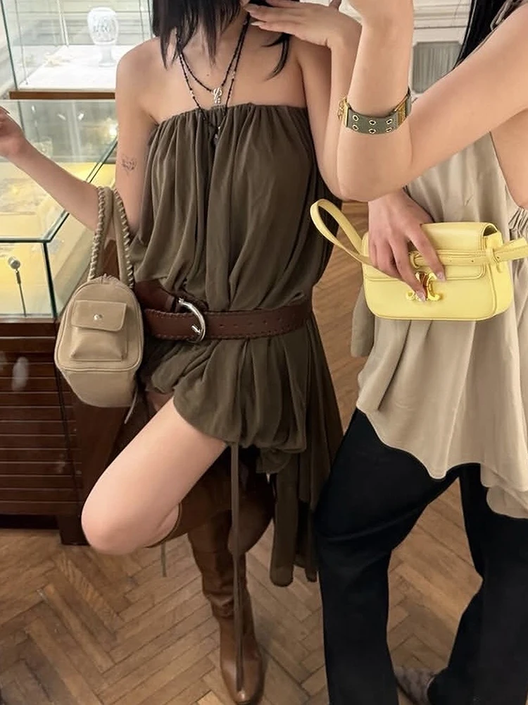 Kliou Sexy Wrap Chest Mini Dress Woman Summer Trend Backless Shape Waist Tassel Hot Girls High Street Fashion Style Bodycons