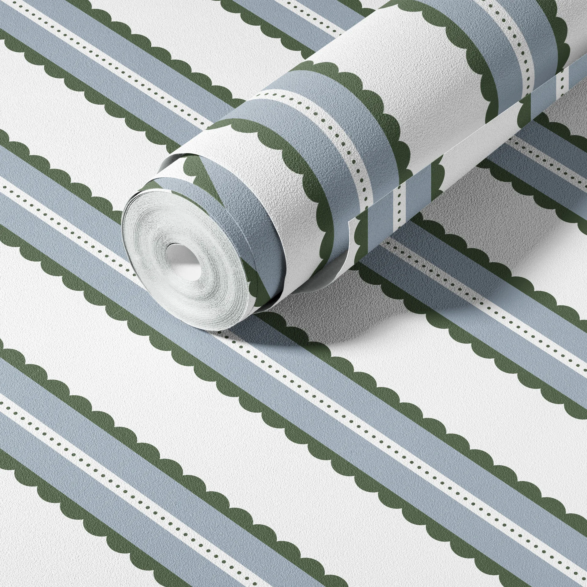 Scallop Edge Stripe Self Adhesive Wallpaper Removable Peel and Stick Wall Paper for Kids Room & Renters Nursery Contact Paper