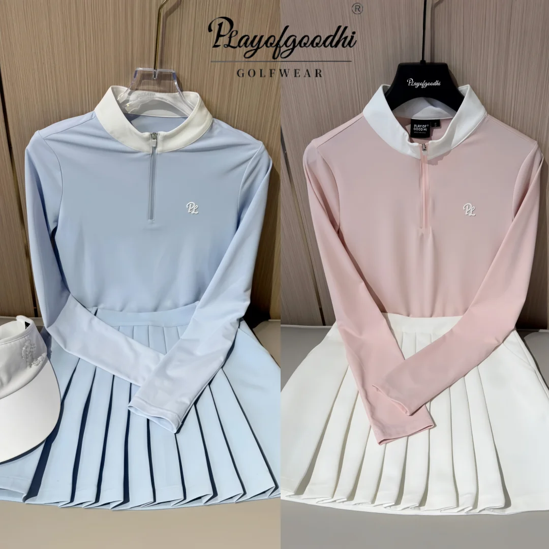 

PLA женский наряд для гольфа, осенняя коллекция, комплект для гольфа с длинными рукавами, платье для гольфа в корейском стиле, быстросохнущая дышащая теннисная одежда