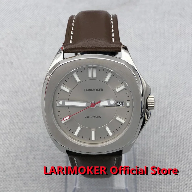 

LARIMOKER 2022 41mm Men Red second hand Vintage Luxury NH36 Mechanical Automatic Watch Gray Dial Sapphire Glass Leather Bracelet