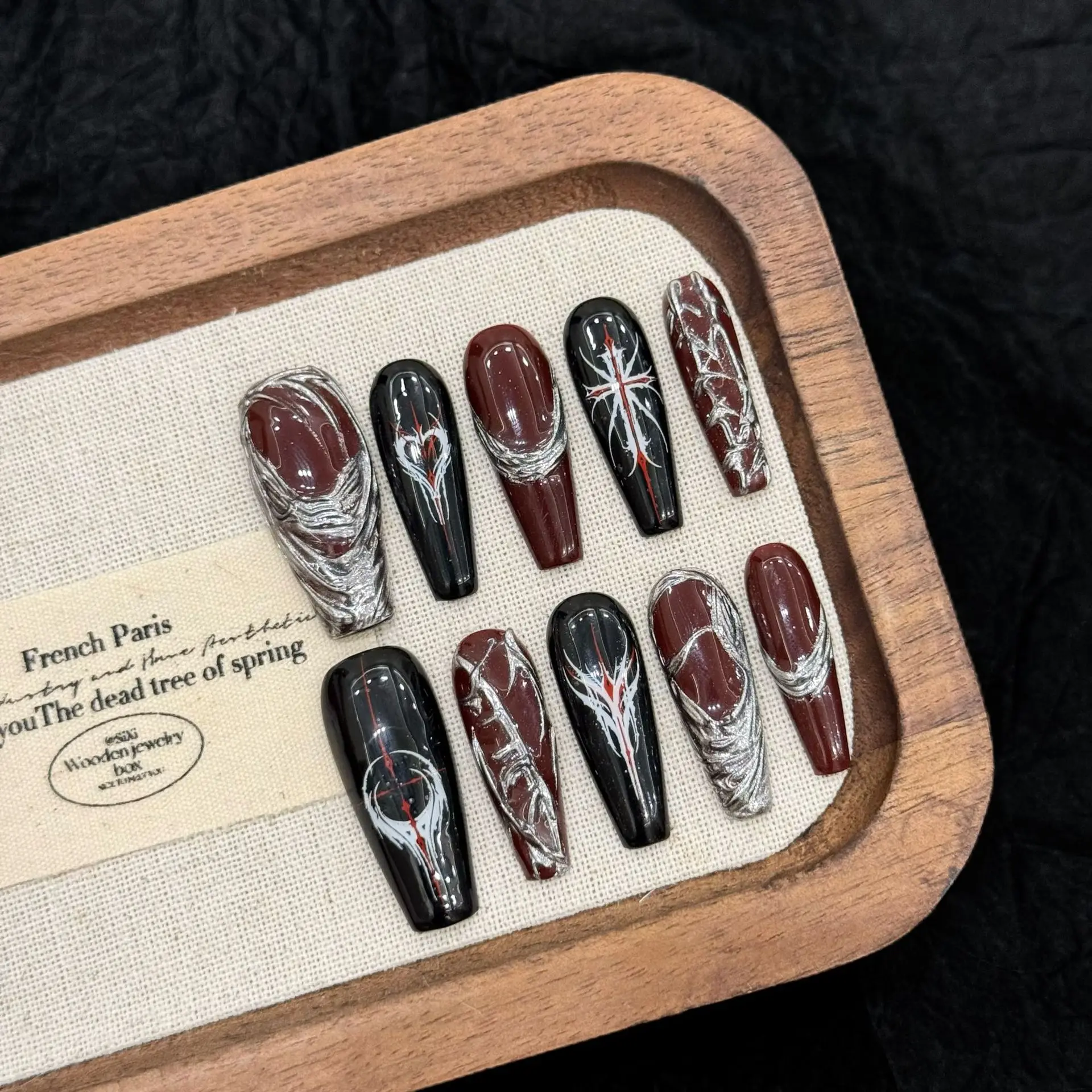 

10 PCS Luxury Handmade Press on Nails Long Ballet Hot girl wind Design with 3-PIECE Tool Adhesive Nail Glue Tabs