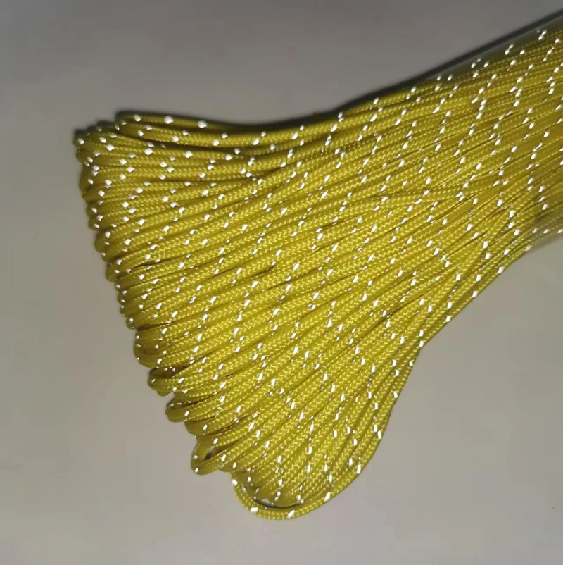 Length 10/30/50M Reflective Paracord Dia.2mm Yellow,Tactical Parachute Cord Camping,Tent,Fishing,Night Reflective Paracord Rope