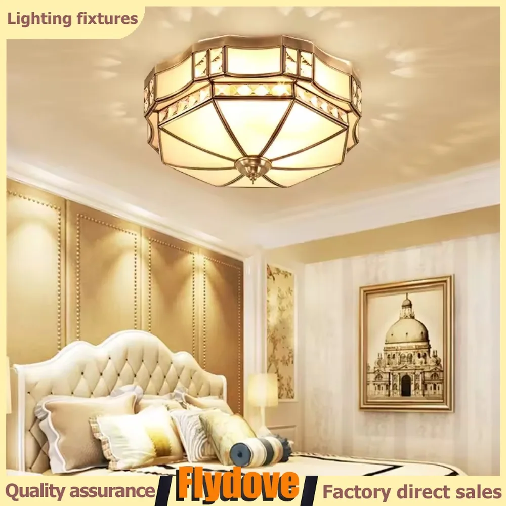 

European Style Brass Glass Ceiling Light LED Luxury Bedroom Pendant Light Living Room Dining Room Study Lighting Decoration Lamp