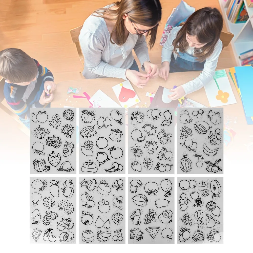 

8pcs Fruit Vegetable Pattern Heat Shrink Sheet BOPS Colorable Sheets Shrinky Art Paper Different Patterns DIY Crafts Material
