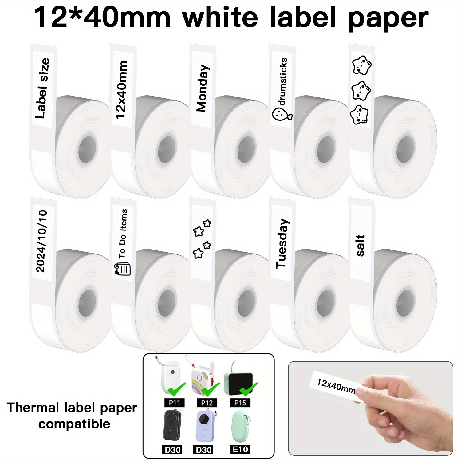 

5/10 Rolls of Label Stickers (12×40mm) High-Adhesive Label Paper, Storage Logistics/Product Identification/Office Classification