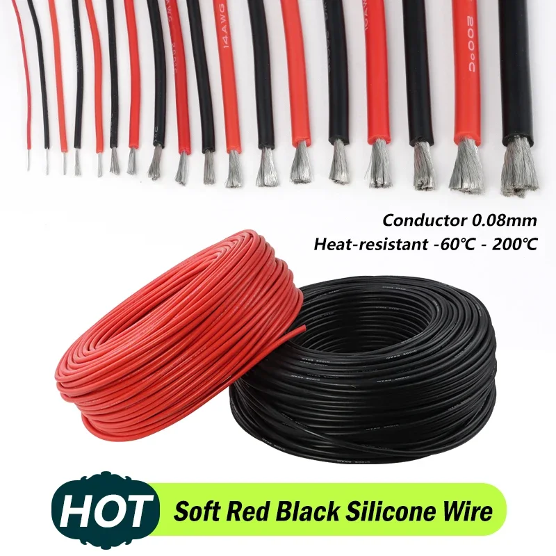 

1~10m Soft Red Black Electrical Wires 30/28/26/24/22/20/18/17/16/15/14/13/12AWG Flexible Silicone Cable For Battery Car Inverter