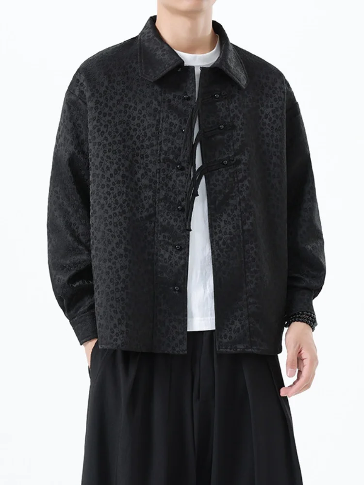 

Men's irt Jaet 2025 New Spring Chinese Sle Reformed Hanfu Embroidered Buttoned Outerwear Casual Long Sve Youth Faion