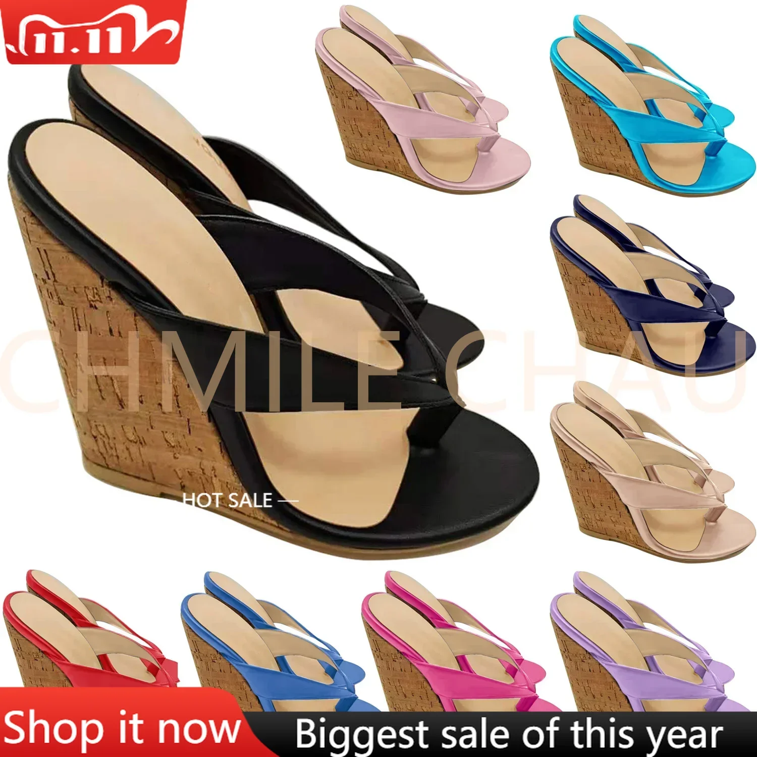 

【Measure your feet length before order】Women High Heel Wedge Sandals Leisure Tongs Slippers Summer Lady Slide Sandals 8-I-SP-1