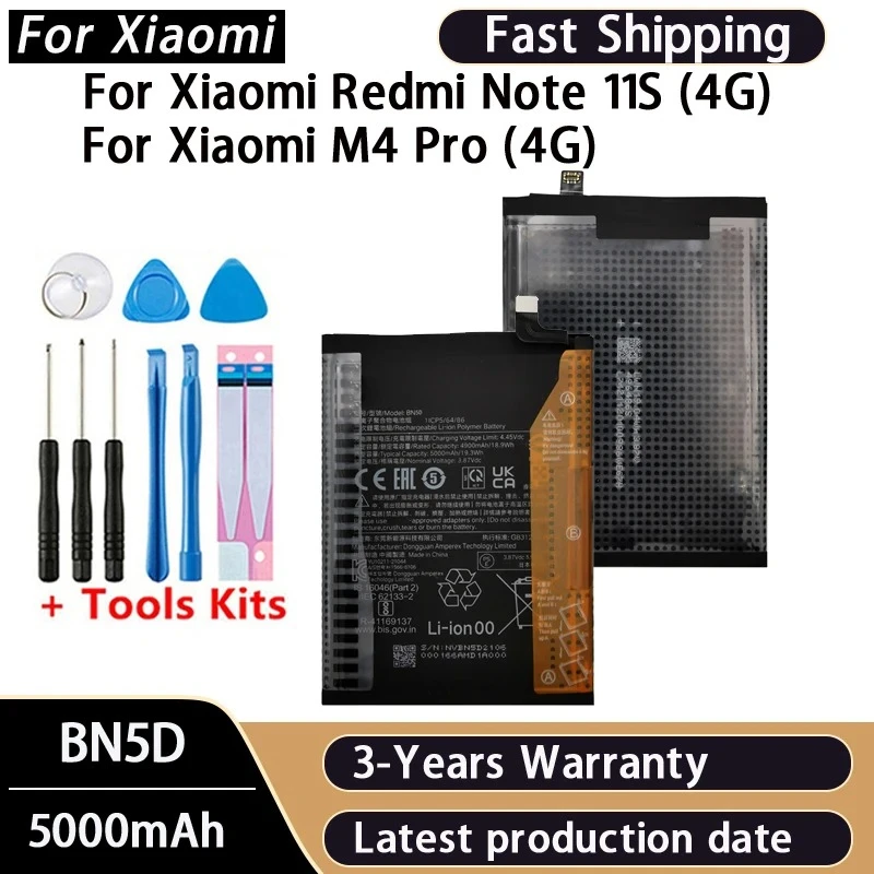 100% New For Xiao Mi 5000mAh BN5D Battery For Xiaomi Redmi Note 11S 11 S 4G M4 PRO 4G Mobile Phone Batteries Bateria Batterij