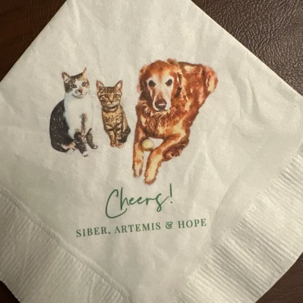 

Full Color Personalized Pet Wedding Cocktail Napkins, Custom Wedding Napkins, Dog Cocktail Napkins Wedding,Couple Monogram,50Pcs