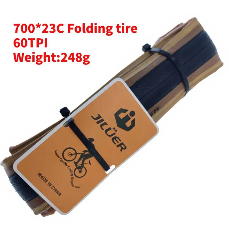 New Bicycle Tire 700 * 23 25C Road Bike Folding Tire Wheels 60 tpi Road Bike Brown Edge puncture-proof 700C Cycling JILUER Tires