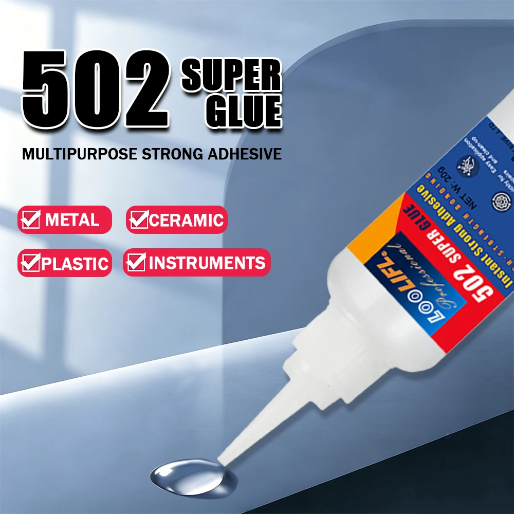 502 Superkleber, sofortiger, starker Klebstoff, Mehrzweck-Reparaturkleber für Metall, Keramik, Kunststoff, Instrumente, DIY-Bastelarbeiten, schnell trocknender Kleber