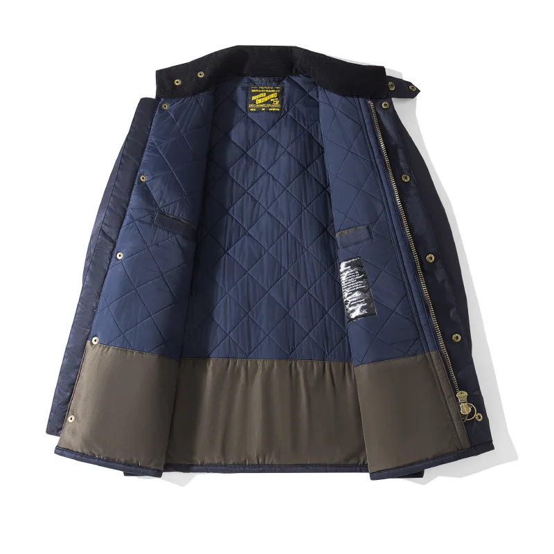 Men Waxed Cotton Biker Jacket Stand Collar Padded Water Resistant Zip Up Multi Pocket Riding Outdoor Workwear Vintage Outerwear