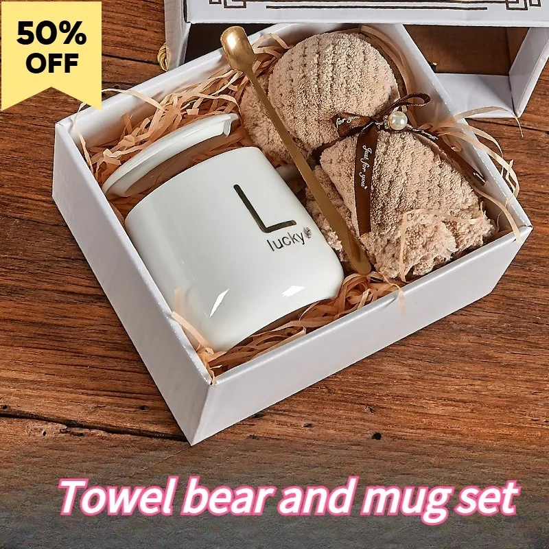 

Practical Gift Box Set | Cute Ceramic Coffee Mug with Towel, Lid and Spoon, Ideal Souvenir Present