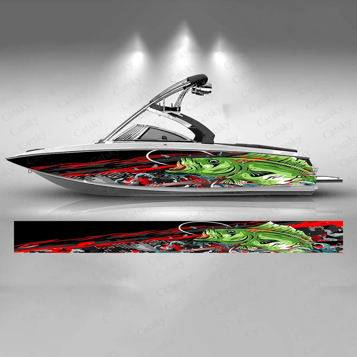 Bloody Fish Bone Colorful Mysterious Stripe Boat Sticker Vinyl Ship Pontoon Deck Boat Fishing Decorative Pontoon Boats Decal