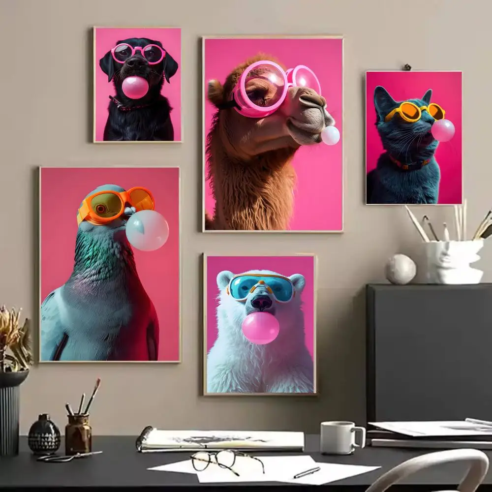 Animal Bubble Poster Stickers HD Waterproof Painting Wall Art for Bedroom Living Room Home Decor Decoration Gift