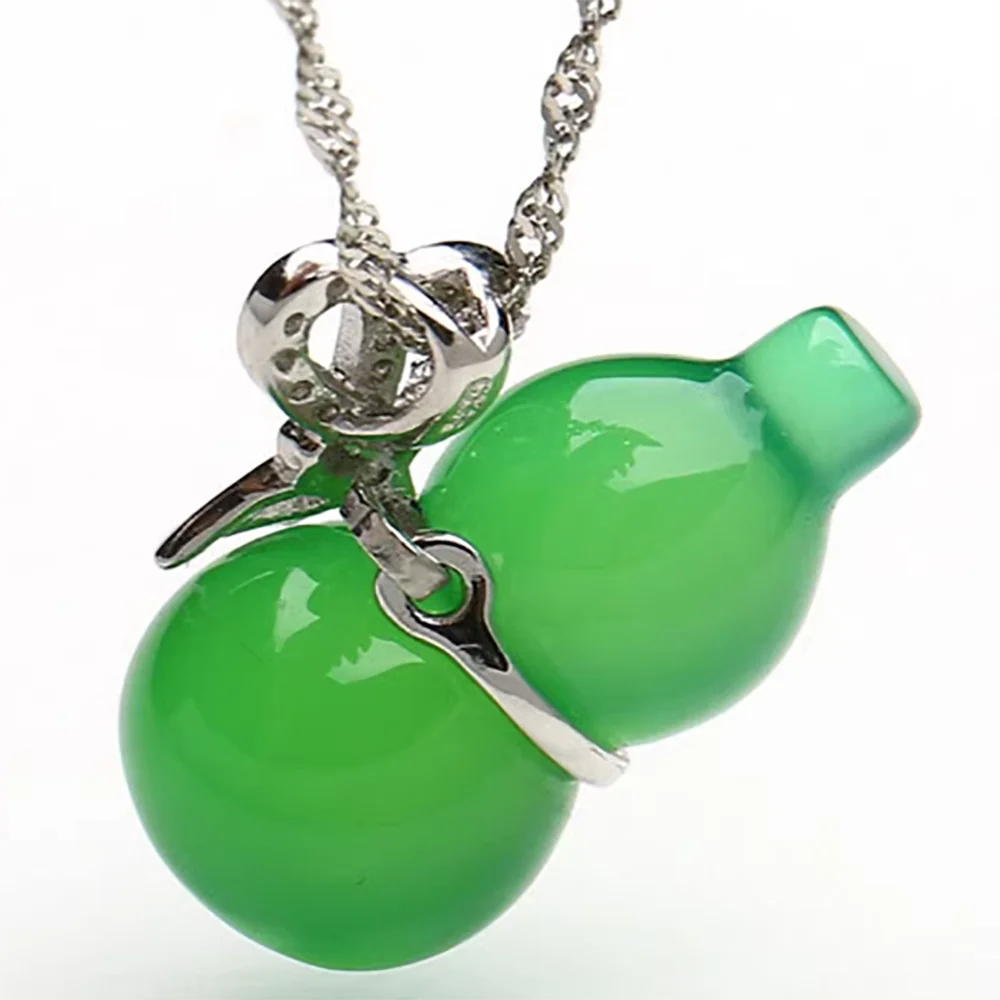 

Ожерелье из серебра 925 пробы с инкрустацией тыквой из натурального зеленого халцедона, женская подвеска-цепочка на ключицу