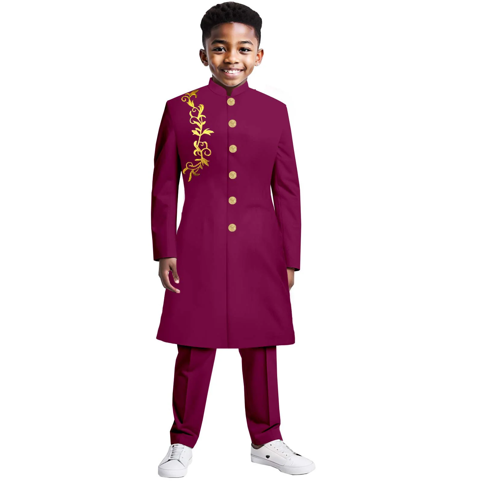 Sale! Fashion African Style Boys Jacket Pants 2 Piece Kids Suit Wedding Party Tuxedo Long Blazer for Child Custom Clothes