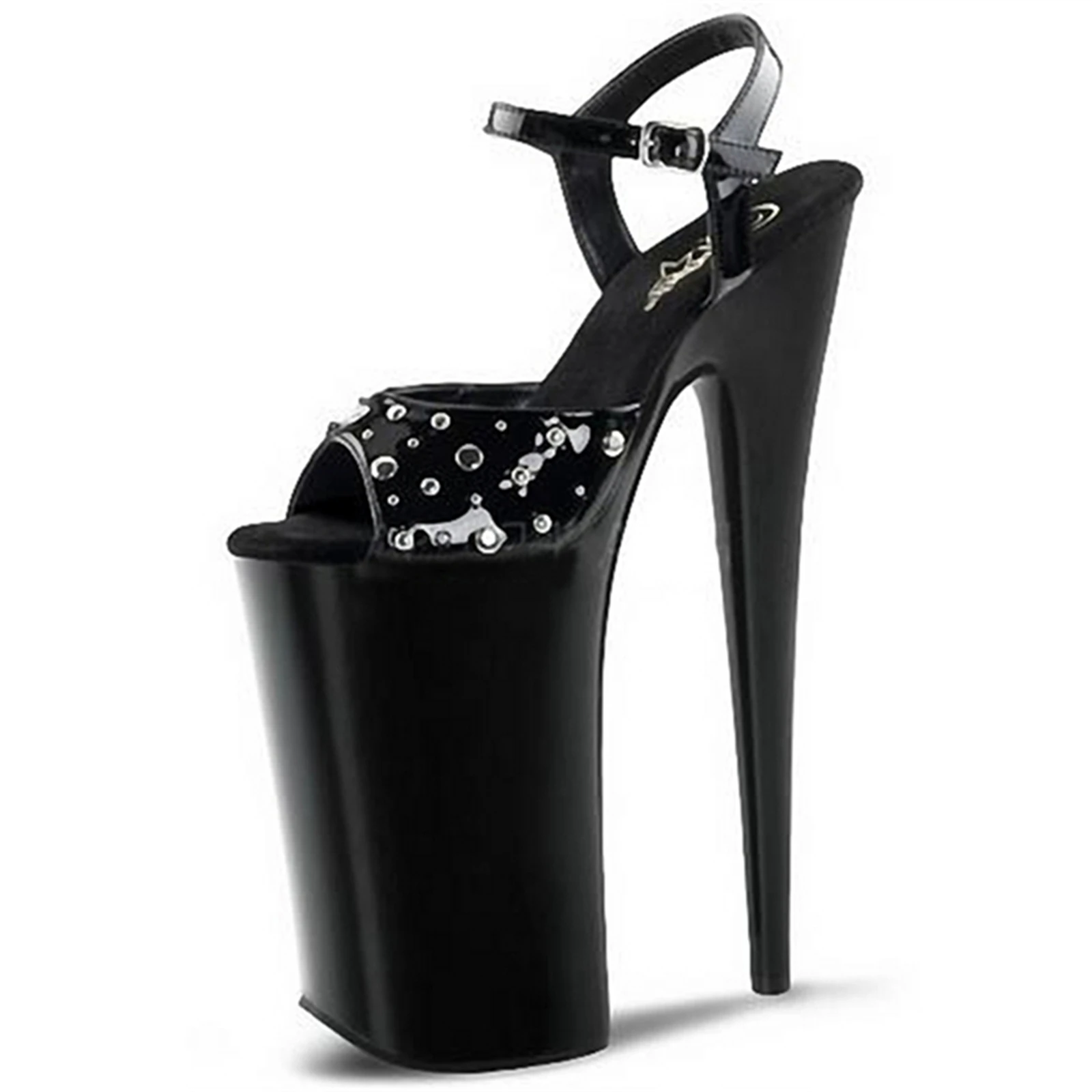 

​26CM Platform Sandals Black, Peep Toe Ankle Strap Heels with Chunky Sole, Extreme Height Party Shoes​
