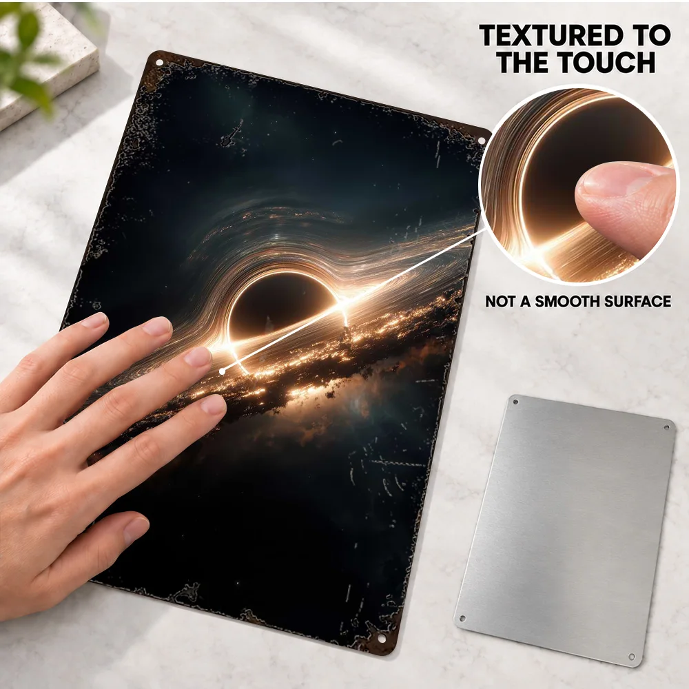 Black Hole With Accretion Disk Aluminum Poster Customized Metal Sign Astronomical Digital Illustration Wall Art For Study Room