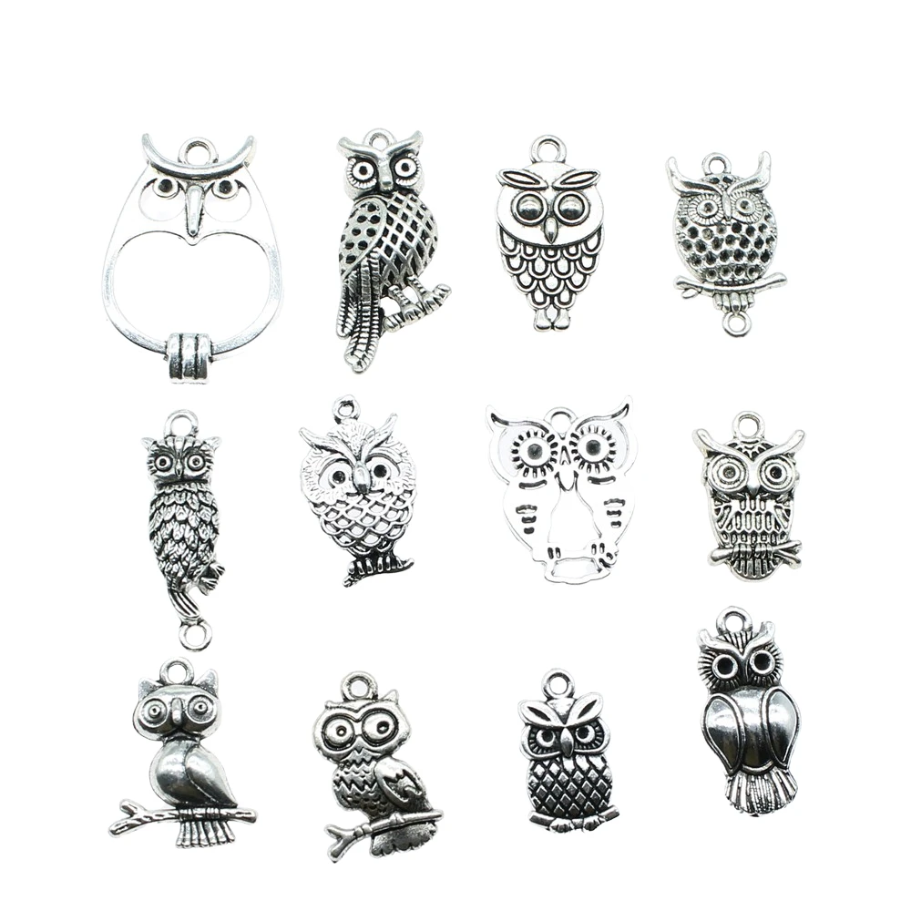 10pcs Charms Owl Antique Silver Color Cute Owl Pendant Charms Small Owl Charms For Jewelry Making
