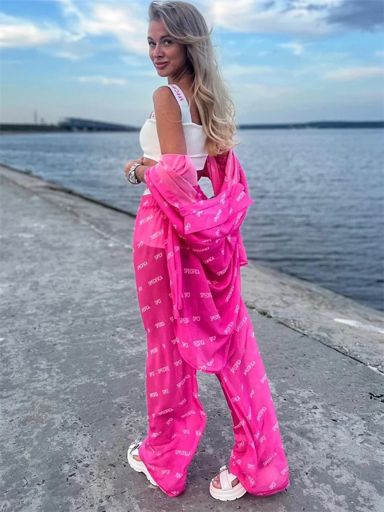 

Женские брюки из 2 предметов, повседневный прозрачный праздничный кардиган и женские брюки с высокой талией, новый стиль, спортивный костюм 2025