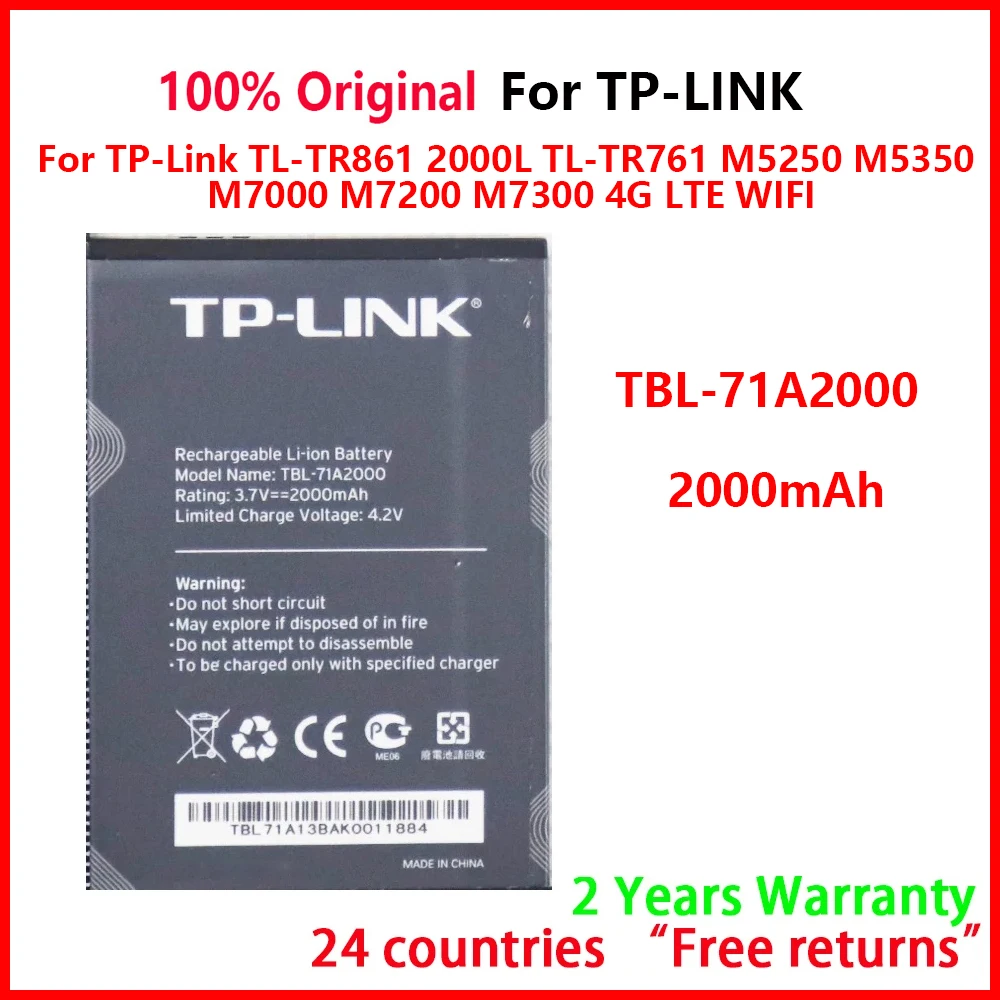 New Original TBL-71A2000 2000mAh Battery For TP-Link TL-TR861 2000L TL-TR761 M5250 M5350 M7000 M7200 M7300 4G LTE WIFI Router