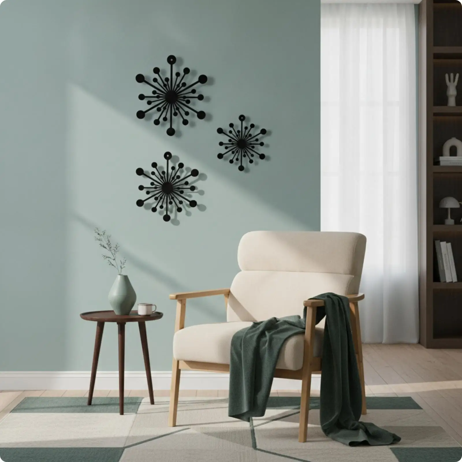 3 Pieces Sunburst Wall Decor Black Sunburst Sculpture Retro for Bedroom