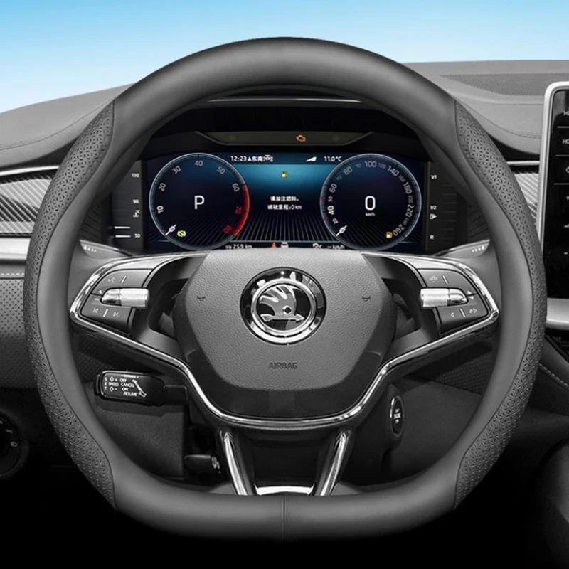 

12colors Leather Car Steering Wheel Cover for SKODA Kushaq Octavia Sport RS 2025 2024 2023 Breathable Anti Slip Auto Accessories