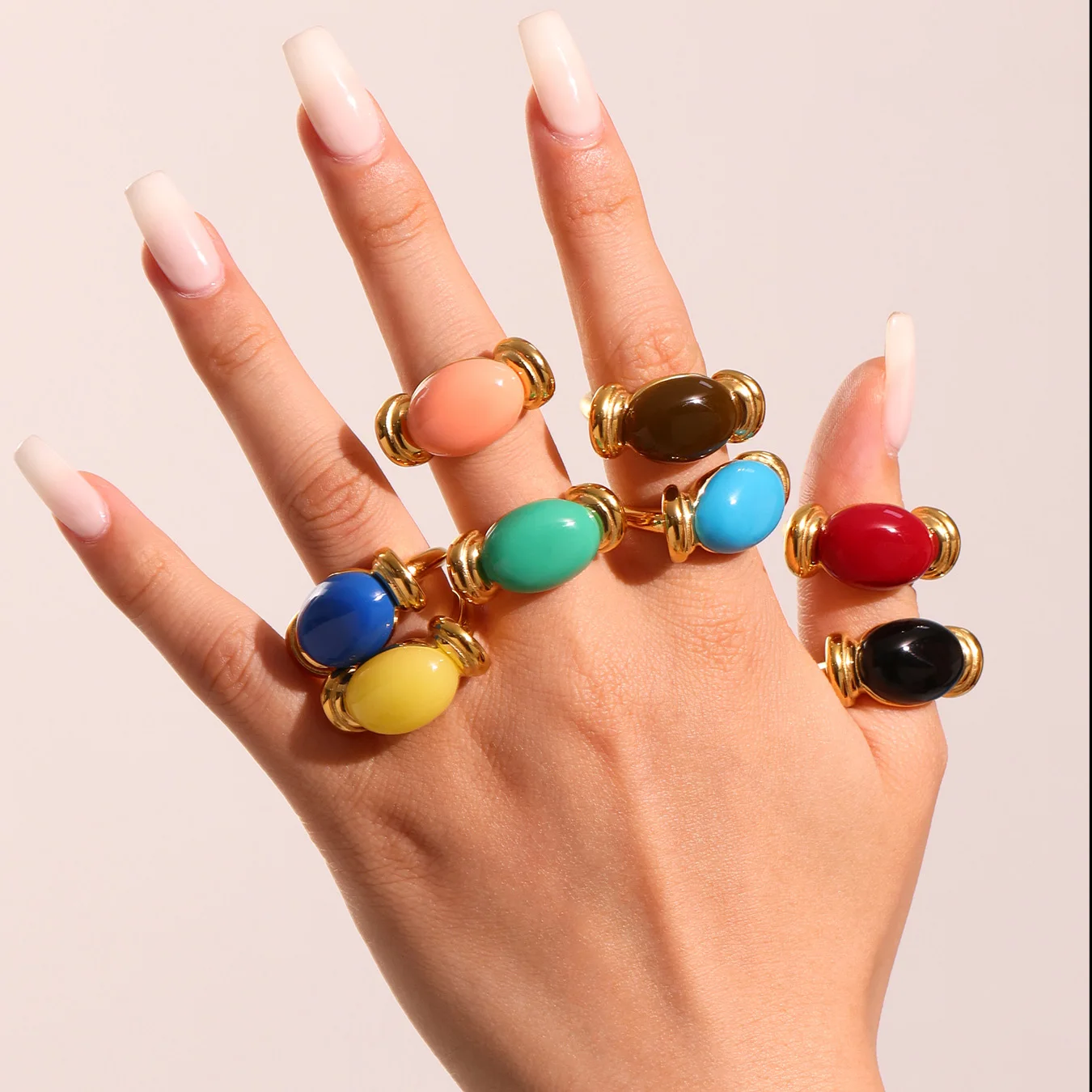 Liora 7# Stainless Steel Fashion Joyful Candy Multi-Color Enamel Open Rings For Women Wedding Engagement Charm Jewelry Gifts