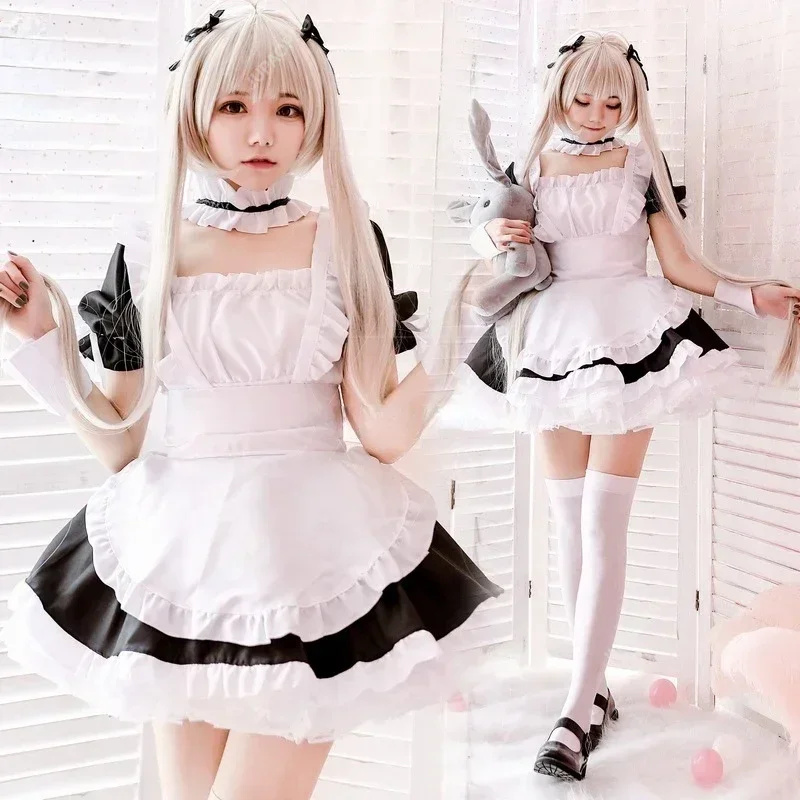 

Japanese Cute Girl Maid Costume Soft Girl Halloween Gothic Female Black and White Dress Cute Apron Girl Role Playing Costume