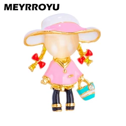 MEYRROYU Campus Style Pink Girl Shape Women Brooch Jewelry Zinc Alloy Material Enamel Lovely Pins On Clothes Bags Casual Gifts