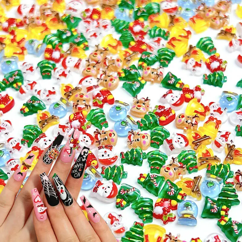 30PCS Creative Cartoon Christmas Series Nail Art Decorations Resin Cute Elk Santa Claus Snowman  Festival Nail Charms DIY Nails