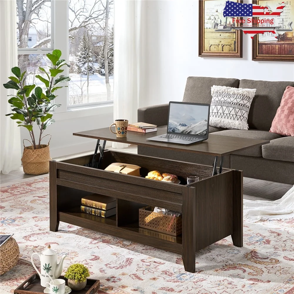 

Lift Top Coffee Table with Storage Compartments Stylish Adjustable Height Living Room Office Wooden Espresso Finish