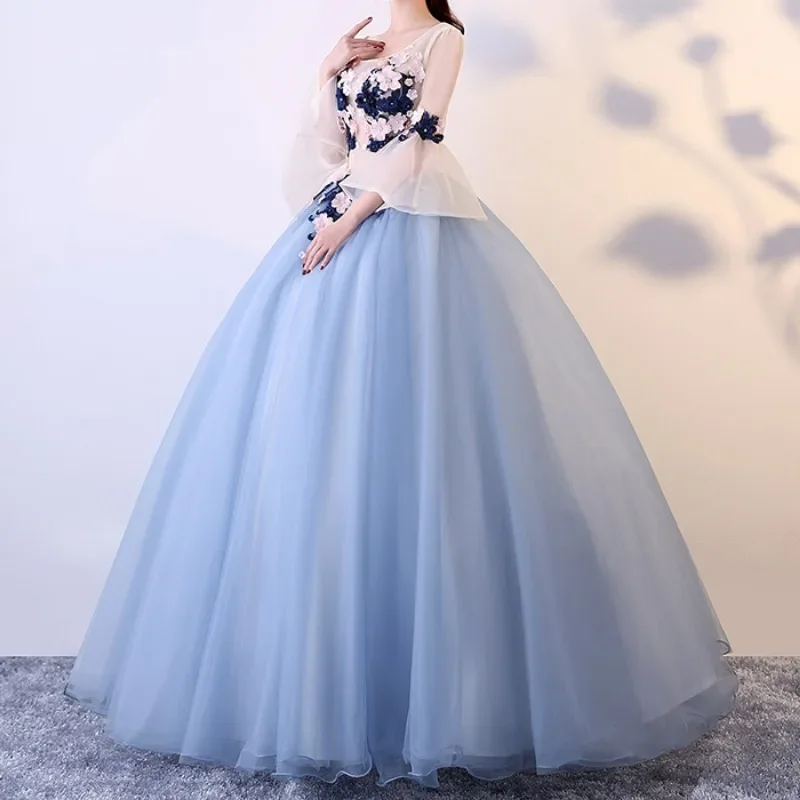 Customized Elegant Prom Formal Dress V-neck Sleeveless Quinceanera Dresses Classic Flower Appliques Ball Gown Sweet Quinceanera