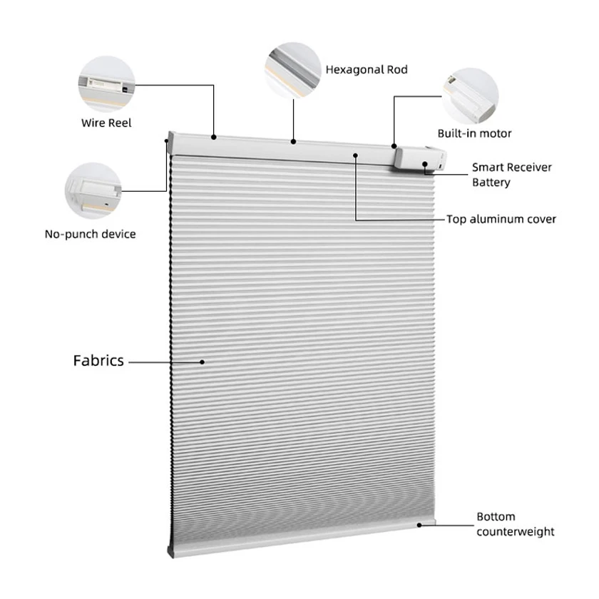 Smart Control Alexa Or Google Day And Night Cellular Shades Customized Dustproof Motorized Honeycomb Blinds