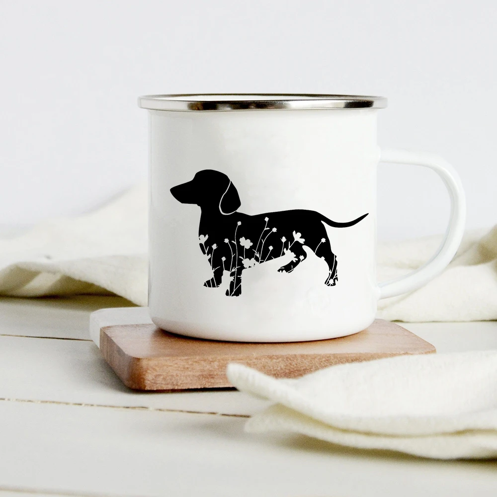 Funny Dachshund Print Creative Enamel Mug Coffee Wine Mugs Cartoon Dogs Paw Party Drink Beer Juice Milk Cups Gifts for Lover Dog