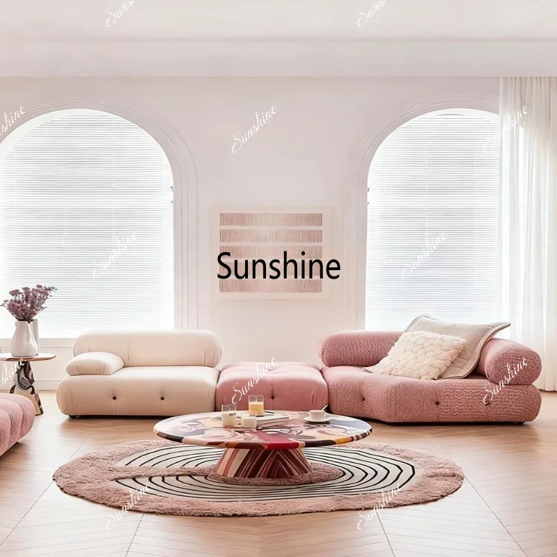 Cream air wash linen cotton and linen fabric sofa modern small apartment girl module free combination