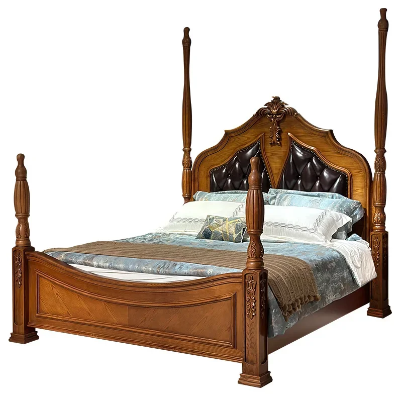 Retro solid wood bed, master bedroom double bed, wedding bed storage bed