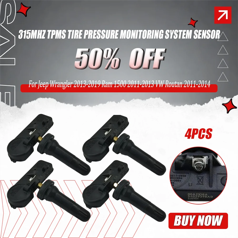 56029398AB 315MHz TPMS Tire Pressure Monitoring System Sensor for Jeep Wrangler 2013-2019 Ram 1500 2011-2013 VW Routan 2011-2014