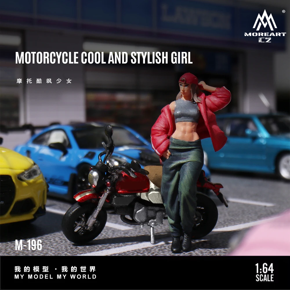 MoreArt 1:64 Monkey 125 Motorcycle Cool Girl Figure Resin Model, Miniature Scene Decoration Gift&Display