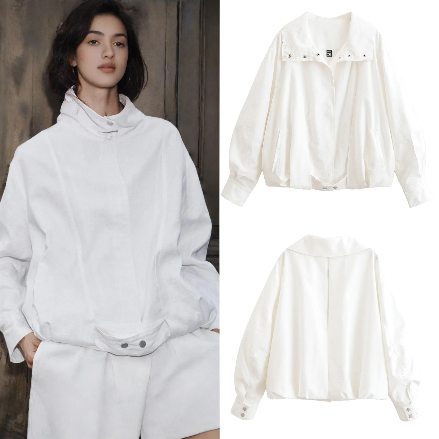 

New Fashion Spring Autumn Jacket Coat Casual Chic Bomber Jacket Solid Turn-down Collar Single Breasted Long Sleeve Coats