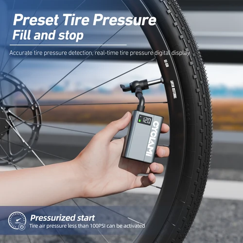 Imagen 2 del producto Bomba eléctrica de aire ultraligera para bicicleta CYCLAMI E1, inflador de neumáticos de bolsillo portátil de 120psi para bicicleta de carretera MTB, motocicleta, aleación de aluminio