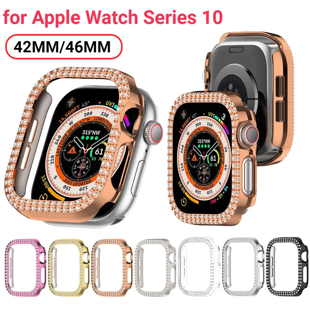 Double Diamond PC Watch Case Anti-Fall Watch Screen Protector Dustproof Full Coverage Frame for Apple Watch Series 10 42MM/46MM