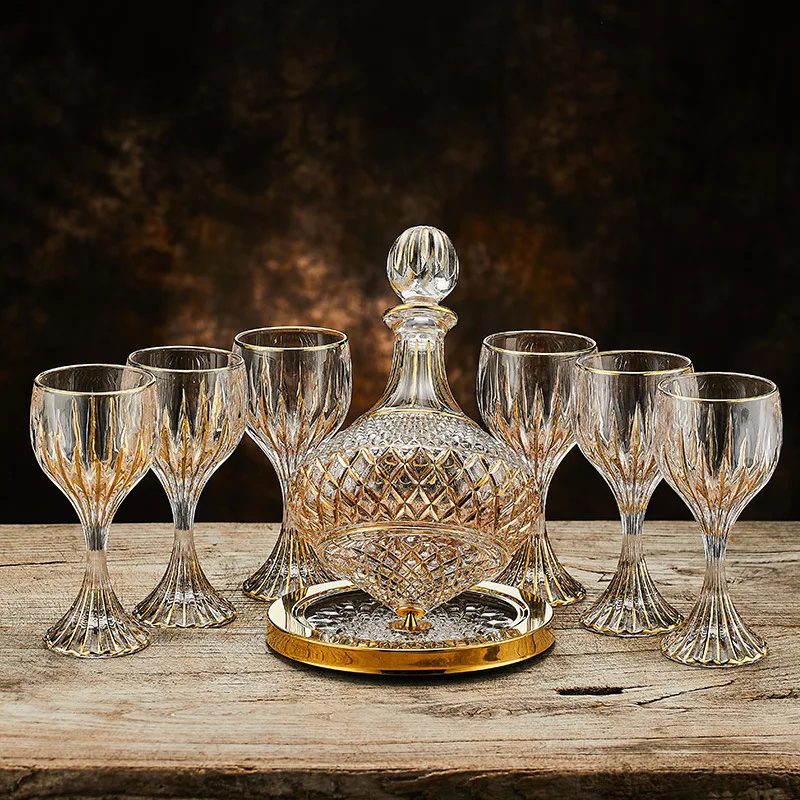 European Creative Crystal Glass Set, Gold Wine Cups, Creative Decanter, Simplicity Household, Handmade Wine Glass Set