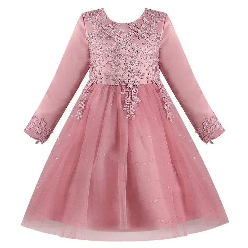 Saia fofa de manga comprida infantil, vestido formal feminino, roupa de formatura, desfile, novo, primavera