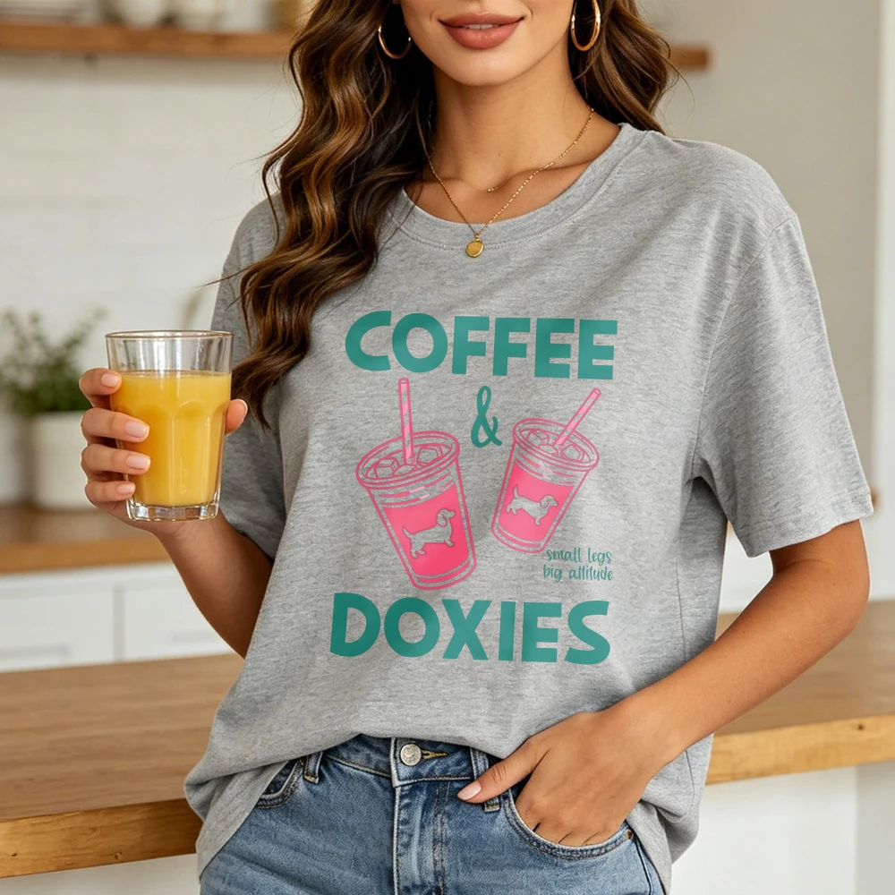 Cute Dachshund Mom Shirt Coffee Lover Tee Summer Wiener Dog Lover Tees Pink Coquette Puppy Sunshine T-Shirt Doxie Mama Tshirt
