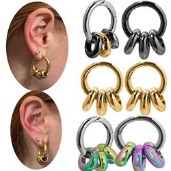 2PCS Hoop Dangle Ear Gauges for Women Men Stainless Steel Ear Weight Ear Hangers for Tunnels Dangle Plugs Stretched Ears Size 6G