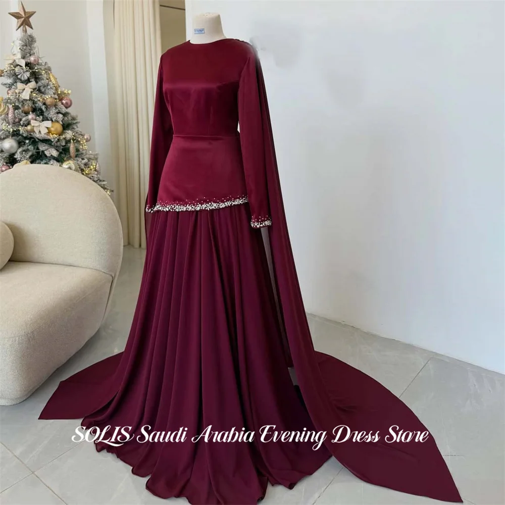 

SOLIS Burgundy Party Dress Off the Shoulder Long Sleeve Evening Dress Glitter Sequin Prom Gown فساتين سهره Customized
